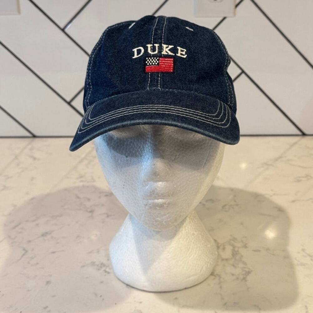 Duke University Blue Devils adjustable denim baseball cap American flag design